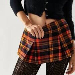 NWT Free People Someday Navy and Orange Plaid Mini Skort Size 8